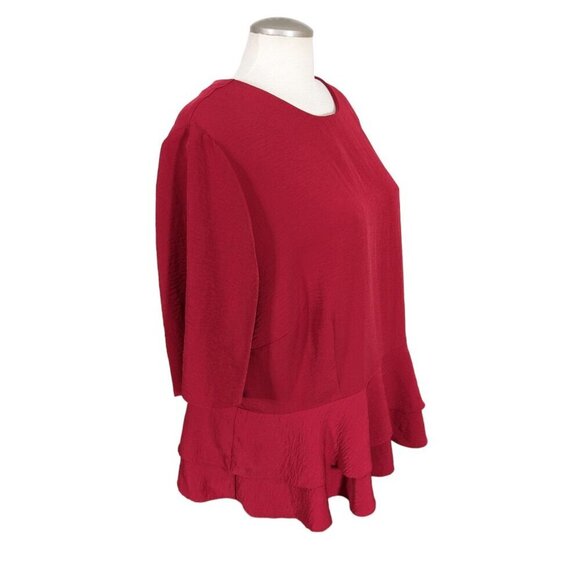 Womens Red Boxy Tee Shirt Plus Size 20 Ruffle Peplum Casual Top Crinkle Asos - Picture 2 of 7
